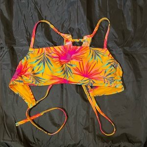 Xhilaration Yellow Tropical Swimsuit Top Tie Back Size L